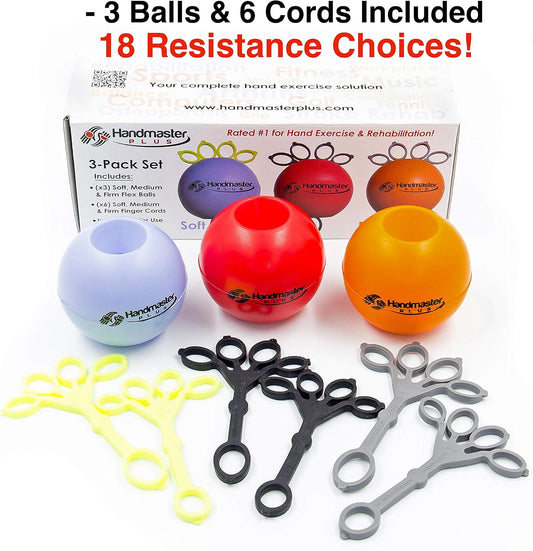 Handmaster Plus Physical Therapy Hand Exerciser - Forearm Exerciser with Stress Relief Ball - Hand Therapy Balls for Training - Finger Exerciser & Strengthener - Multicolored Balls