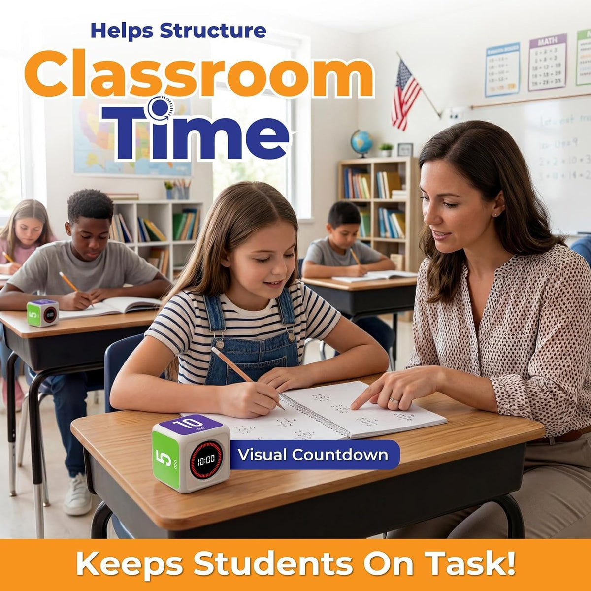 Visual Timer for Kids & Adults – Pomodoro Timer Cube with 5/10/25/45 Min Presets, Custom Visual Countdown & Count Up, Digital Classroom Timer for ADHD, Focus, Study, Work, Rechargeable