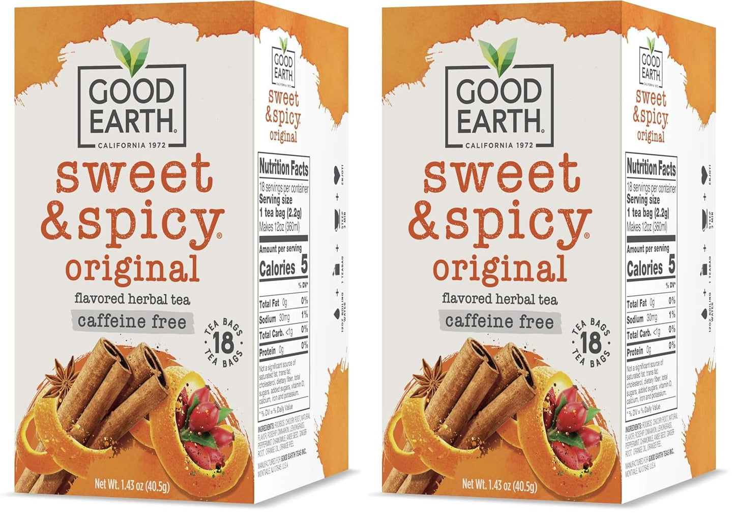 Good Earth Herbal Tea, Sweet & Spicy, Caffeine Free, Packaging May Vary, 18 Count, Pack of 6