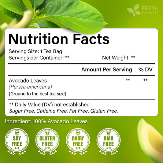 FreshDrinkUS, Premium Avocado Leaf Tea, 45 Count, Pure, Caffeine Free