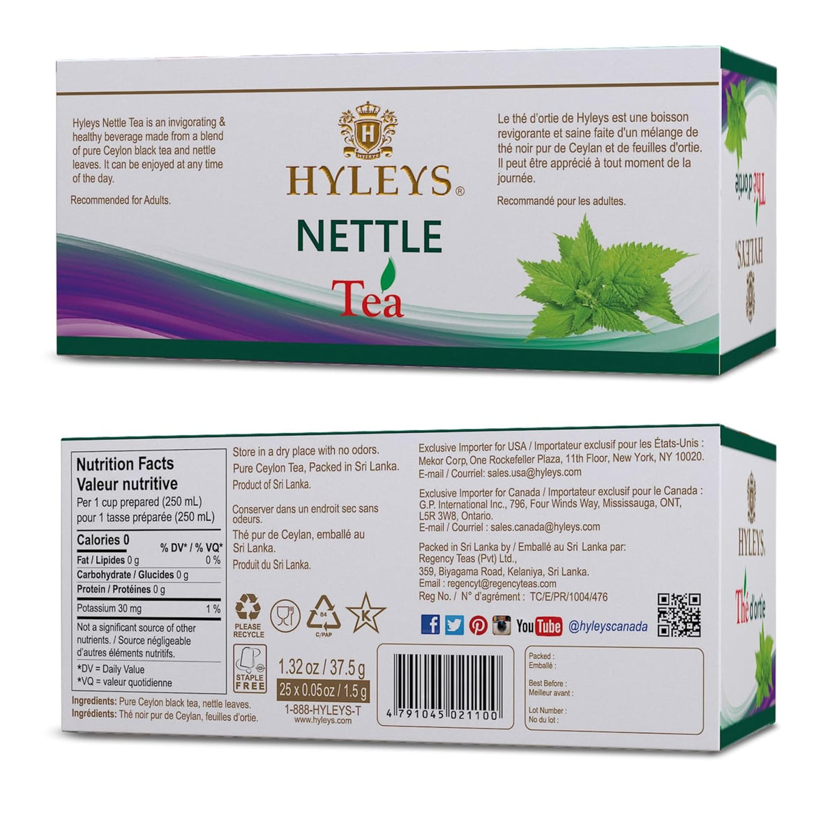 Hyleys Natural Wellness Nettle Leaves Black Tea, Ceylon Blend, 25 Tea Bags