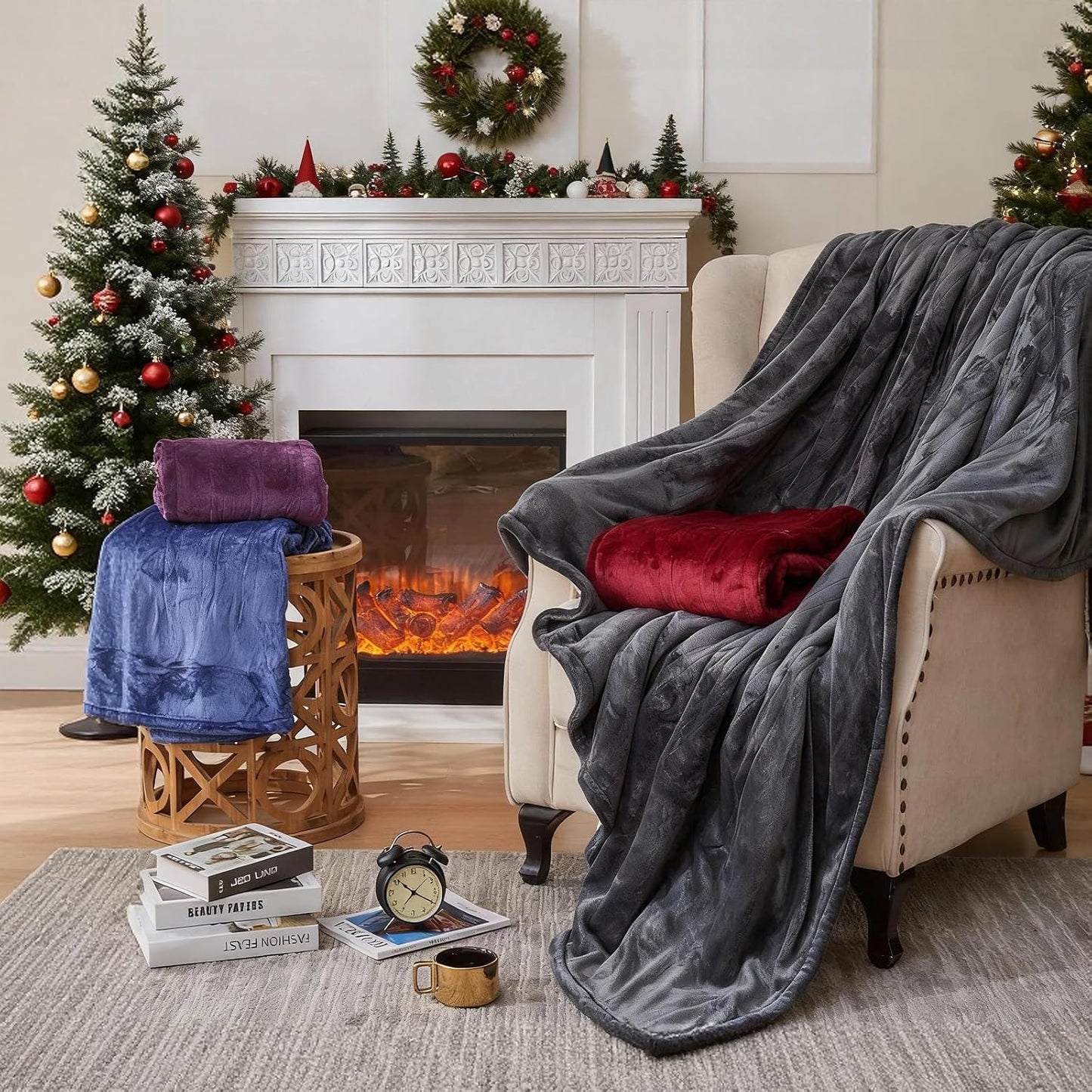 Electric Heated Blanket Throw Size 50''x60''-Control Heating Blanket, Soft & Warm Flannel 10-Level Temperature Control, 8 Hours Auto Off, Rapid Heating & Overheat Protection