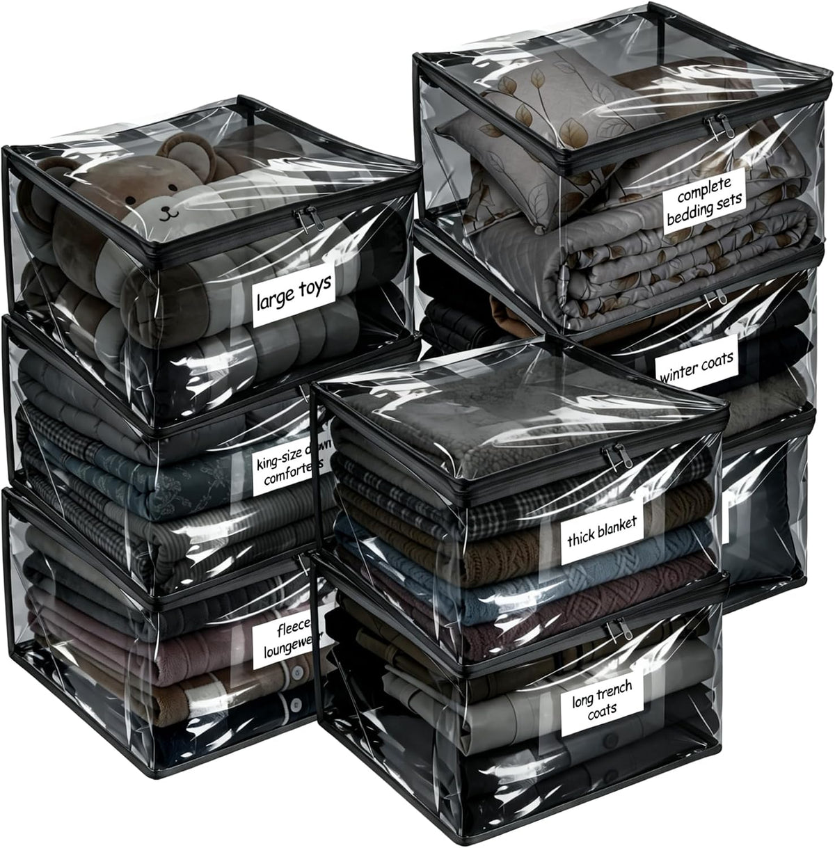 Plastic Storage Bags with Easy-Glide Zipper, Durable Clear Vinyl Zippered Storage Bags for Clothes Sweaters Comforters Blankets Sheets Bedding (15.7 x 13.8 x 3.9 Inch, Transparent White)