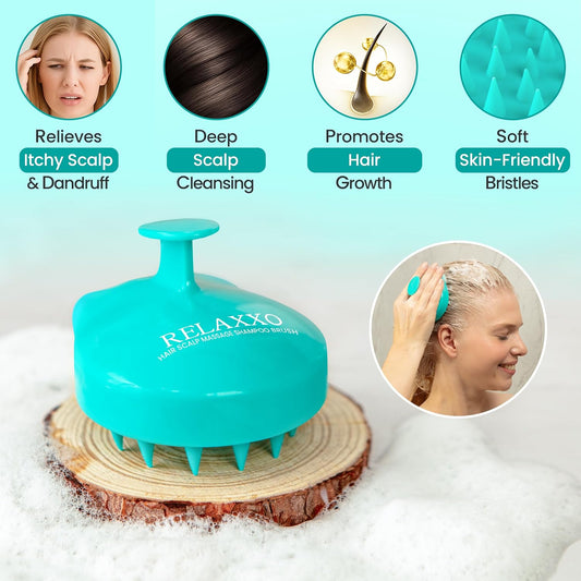 RELAXXO Scalp Massager Hair Growth – Exfoliator & Hair Scrubber for Scalp, Soft Bristles for Dandruff & Soothing Comfort, Shampoo Brush, Wet & Dry Use, Pink