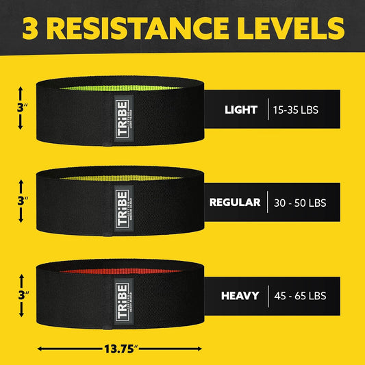 Tribe Lifting Resistance Bands for Working Out - 3 Pack Fabric Workout Bands for Women and Men - Booty Bands for Legs and Glute - Non Slip Exercise Bands Set for Squat Hip Thigh