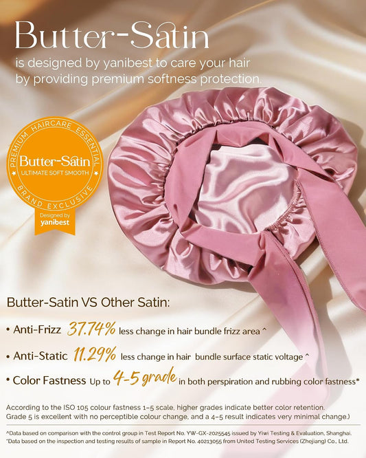 YANIBEST Adjustable Double Layer Satin Bonnet, Silk Hair Bonnet for Sleeping with Elastic Tie Curly Natural Hair Reduce frizz