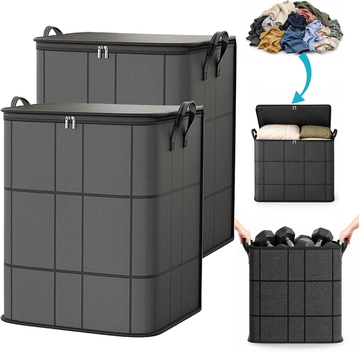 220L XXL Foldable Storage Bag with Reinforced Handles, Upgraded Heavy-Duty Design with Reinforced Seams & Zipper, Portable Moving Storage Bags for Bedding, Clothes & Quilts,XXL: 23.6x19.7x27.6 in:3