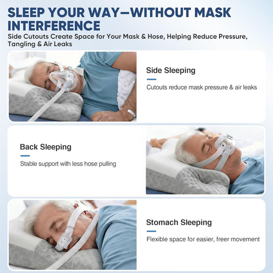 CPAP Pillow for Side, Back & Stomach Sleepers, Adjustable Cervical Memory Foam Neck Pillow with Cooling Cover & Mask Cutouts, Ergonomic CPAP Bed Pillow to Reduce Air Leaks & Mask Pressure