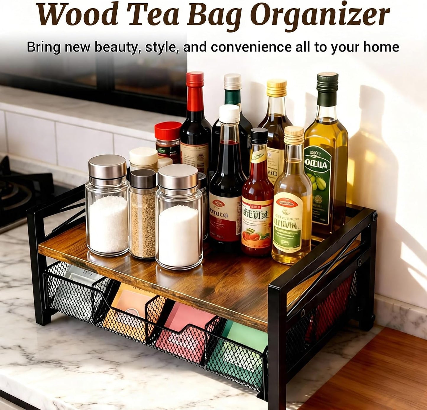 NANXITU Tea Holder Organizer,Wood Tea Box Organizer Storage Box