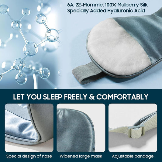 Sleep Mask 100% Mulberry Silk, Misty Blue