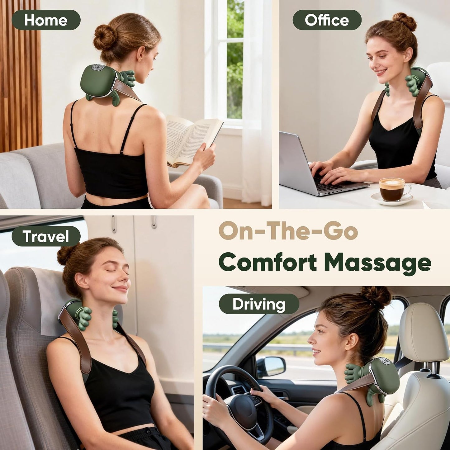Shoulder and Neck Massager, Bionic Heated Massager, Neck Massager with Fingers, 4D Kneading Massage, Simulates a Real Palm Massage for Comfort, Relax Muscle Tension (Green)