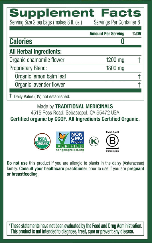 Traditional Medicinals Organic Chamomile with Lavender Herbal Tea, 16 Tea Bags (Pack of 2)