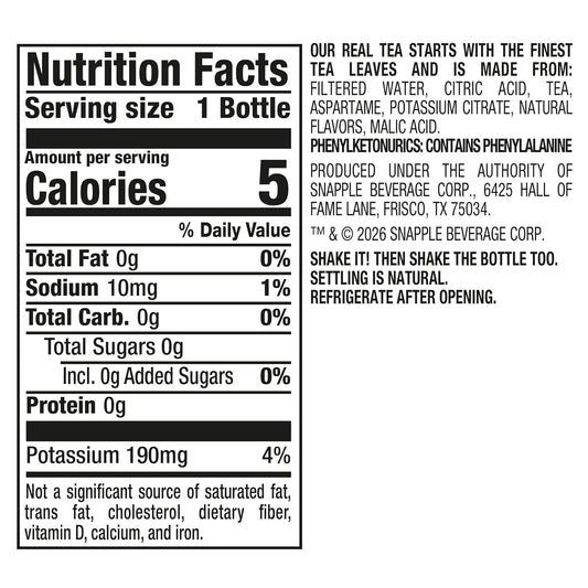 Snapple Zero Sugar Raspberry Tea, 16 fl oz recycled plastic bottle, Pack of 12
