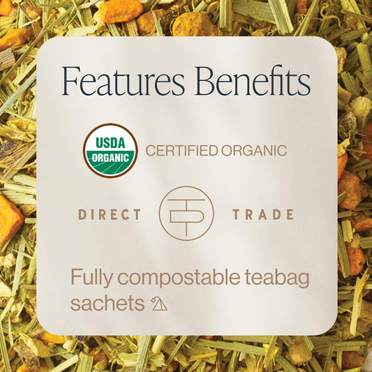 Rishi Tea Turmeric Ginger Organic Sachet Tea Bags, Caffeine Free, 15ct