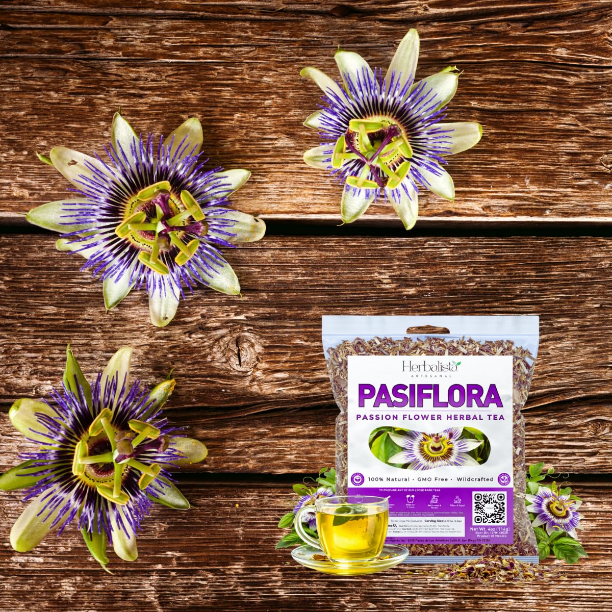Pasiflora Herbal Tea (Passionflower) – Premium Loose Leaf Blend – 4 oz (113 g) Wildcrafted Traditional Herbal Infusion – 100% Natural, Caffeine-Free, Vegan, Non-GMO