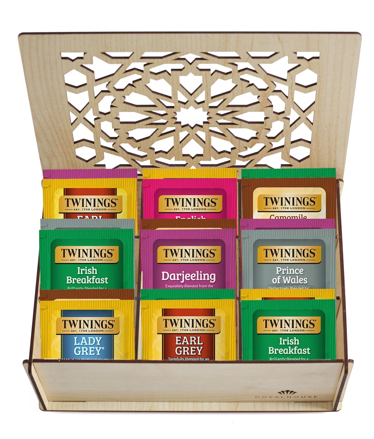 Twinings Tea Bag Sampler Variety with Walnut Wooden Organizer (60 Count) 40 Different Flavours, Gift for Tea Lovers: Women, Men, Mom, Dad, Family, Friends, Couples