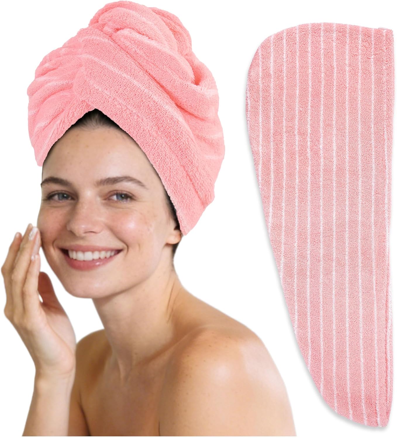 Jacquotha Cotton Hair Towel Wrap for Women (Black & White Striped) – Anti-Frizz Absorbent Quick Drying Hair Turban for Wet Hair, 25” x 9.5”, 1 Pack