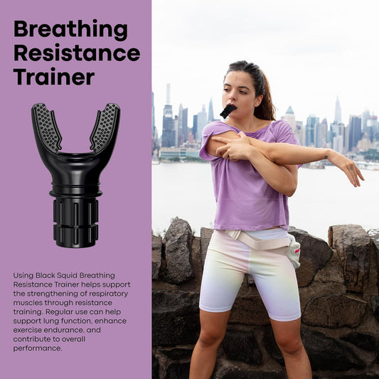 BlackSquid Breathing Exercise Device - Fitness Breather Strength & Endurance Trainer - Athletes Mouth Inhale Breather Stamina Booster Mouthpiece Training Tool