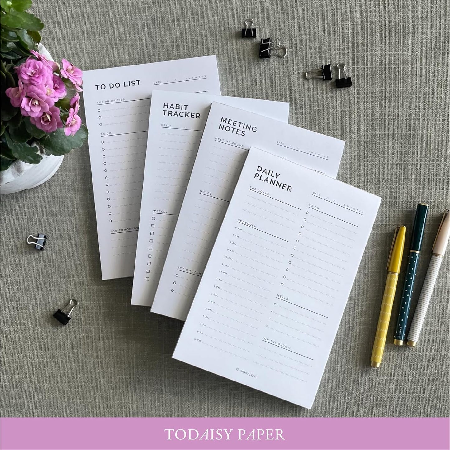 Daily Planner Notepad 5.5" x 8.5" To Do List with Hourly Schedule, Time Block Planning Pad, Desktop To Do List, 50 Sheets by Todaisy Paper