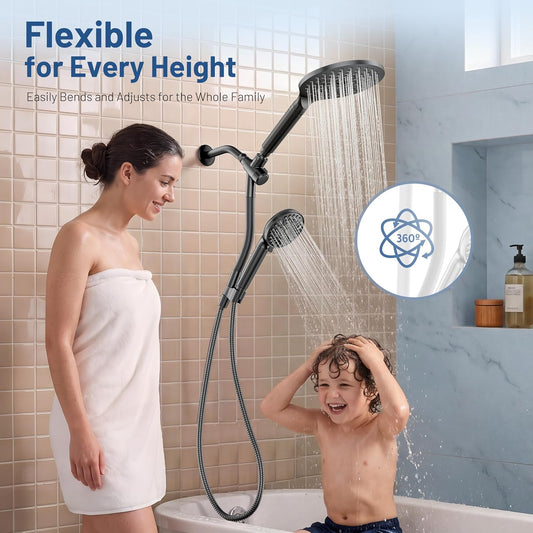 MakeFit Dual Filtered Rain Shower Head Combo, High Pressure Handheld Shower Head with Adjustable Bar - Rainfall Shower Head And Showerhead with Filter for Hard Water - Removes Chlorine