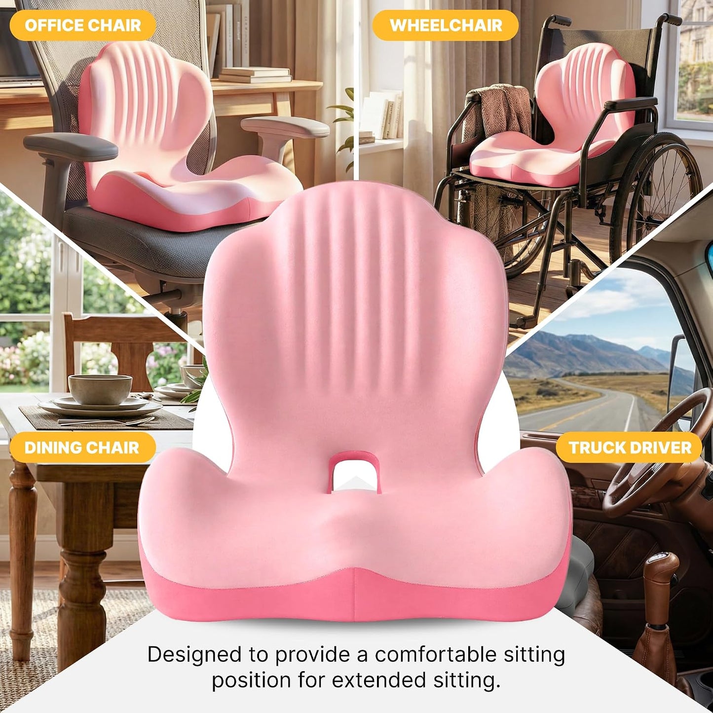 Ergonomic Seat Cushion, Office Chair Seat Cushions with L-Shaped Design, Memory Foam Orthopedic Cushion with Coccyx Hollow, Lumbar Support & Tailbone Pain Relief for Car, Truck, Gaming Chair (Black)