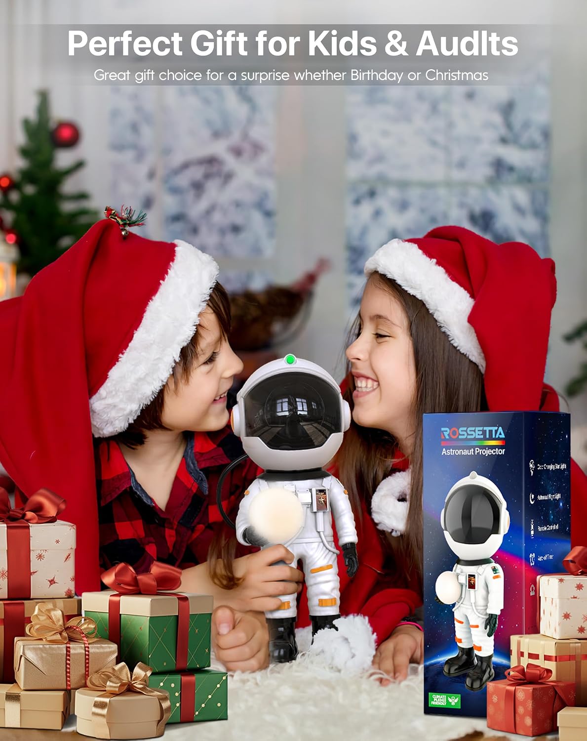 Rossetta Astronaut Galaxy Star Projector Night Light Projector for Kids | 29 Lighting Effects, Night Light Mode, Magnetic Head, Remote Control, Auto-Off Timer, Gifts for Kids, Adults, Party, Birthday