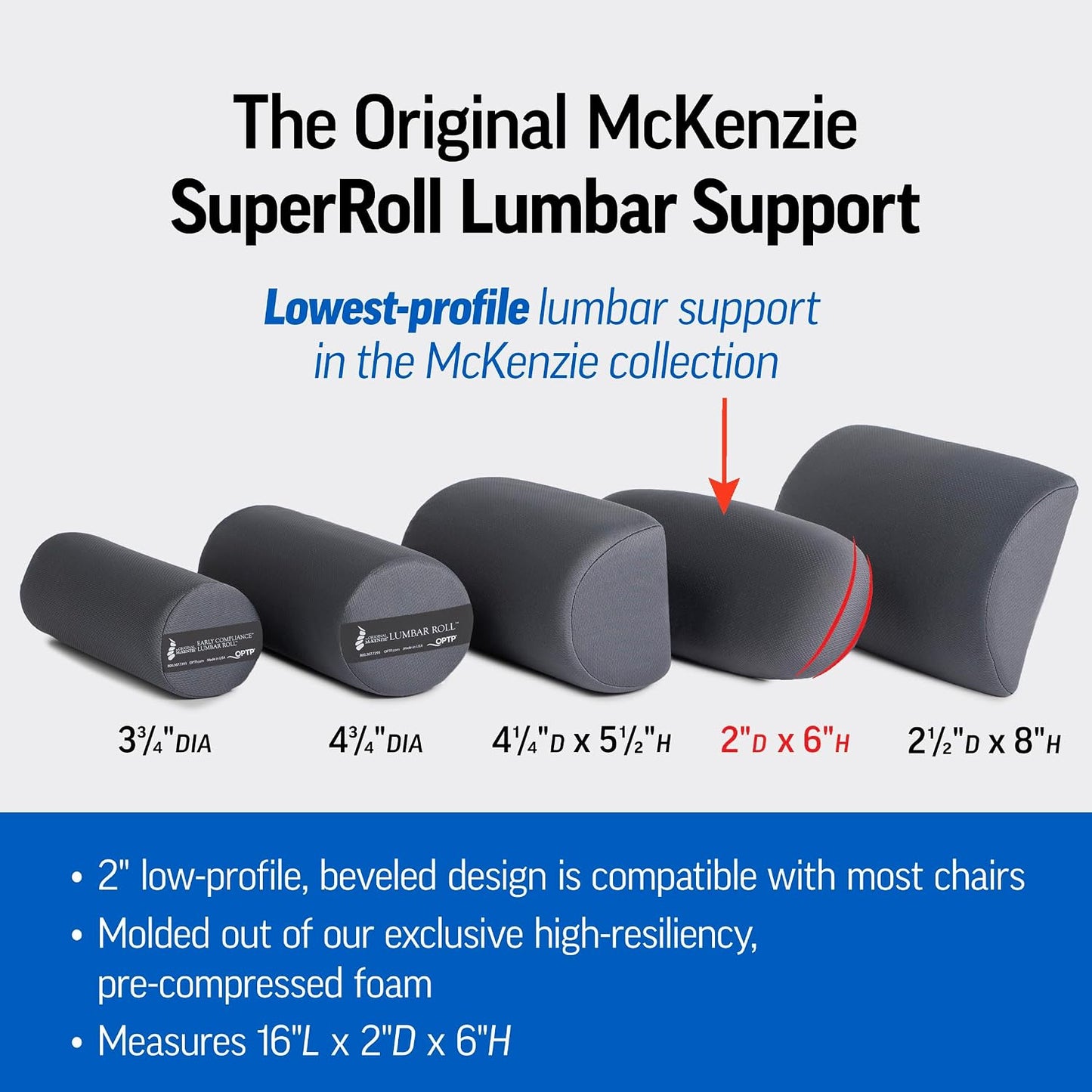 OPTP The Original McKenzie SuperRoll - USA-Made Low Back Lumbar Pillow for Office Chair Lumbar Support, Car Back Support Seat Cushions and Travel. The Preferred Lumbar Cushion by Physical Therapists.