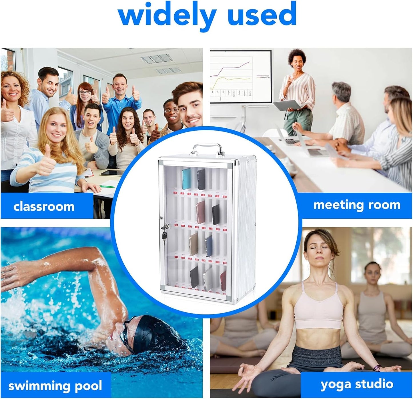 24 Slots Cell Phone Locker, Aluminum Alloy Portable Phone Storage Cabinet, Wall-Mounted Lock Box with Handle for Classroom Office Employees