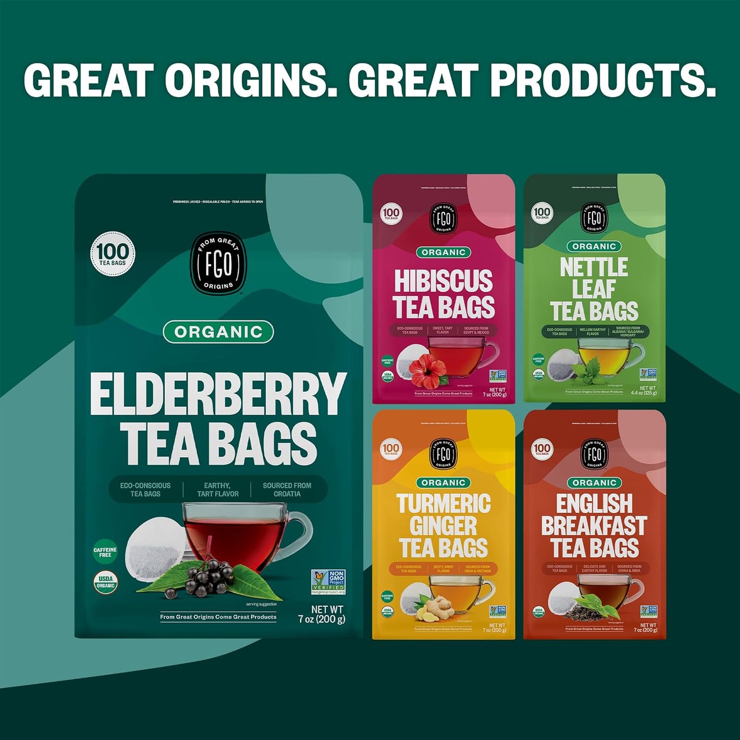 FGO Organic Chamomile Tea, 100 Count, Eco-Conscious Tea Bags, Resealable Bag, Packaging May Vary (Pack of 1)
