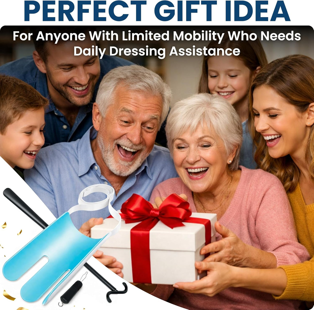 Premium 3 Dressing Aid Kit Shoe Horn Sock Aids for Putting on Long Handle Helper Seniors Assistant Device No Bending Disability Tool Pregnancy Scratcher Zipper Button Limited Mobility