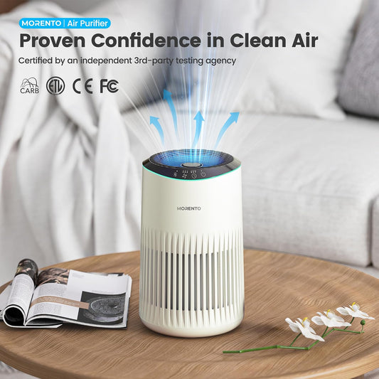 Air Purifiers for Bedroom Home for Smoke Pet Dander Odors, Air Purifier with Sleep Mode Small Air Purifier with Fragrance Sponge for Bedroom Office, Blue Ambient Light, 23dB Quiet, 2 Pack Ivory
