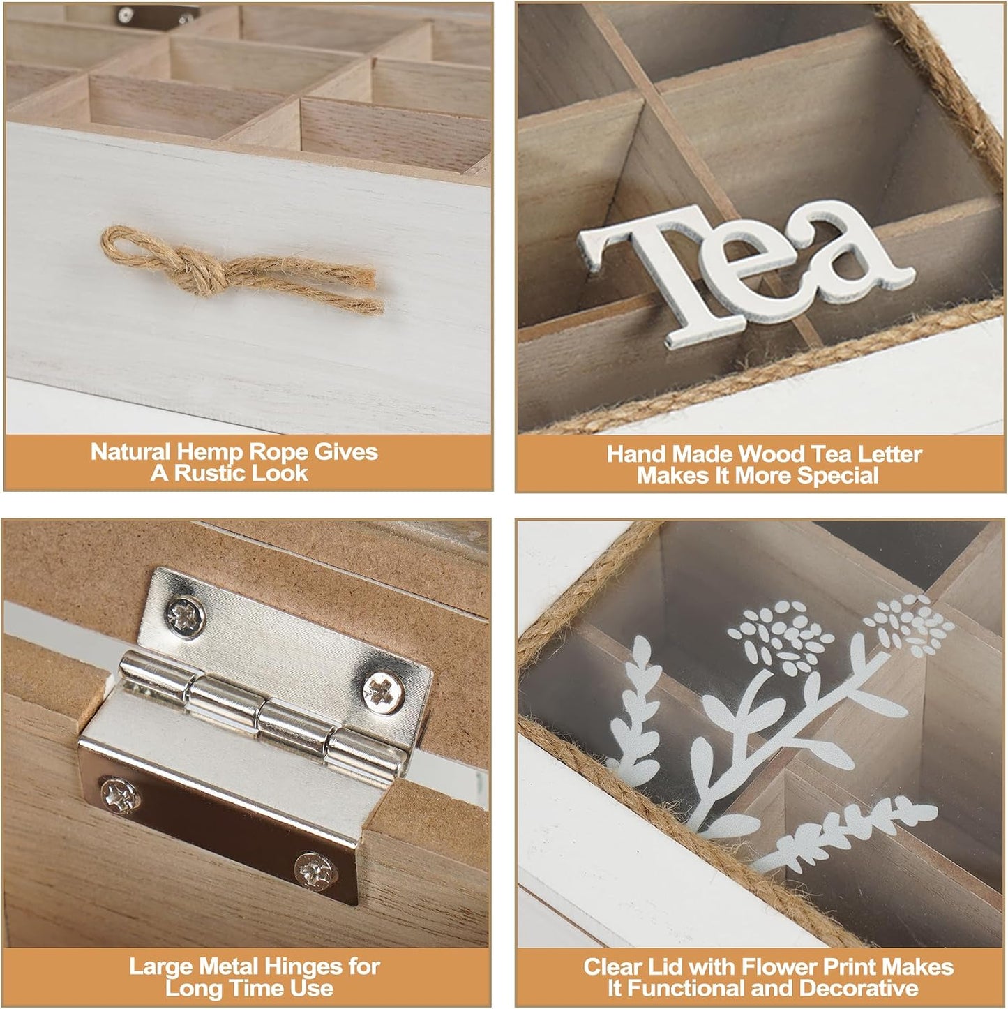 Tea Box Organizer,Wood Tea Organizers and Storage,12 Compartments Teas Bag Organizers,Teas Bag Holder Organizer,Wooden Storage Box for Countertop Kitchen Cabinet Pantry