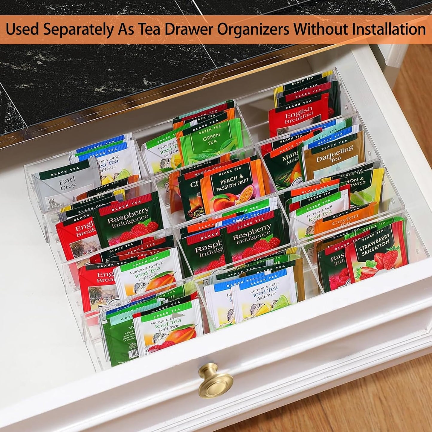Tea Bag Organizer Holder, Acrylic Tea Packets Storage Box Container Display Stand Rack for Counter Cabinet Countertop Kitchen Office, 3 Tier