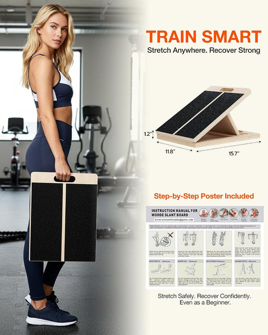 Frylr Portable Wooden Slant Board for Calf Stretching and Exercise, Adjustable Incline Wedge for Squats and Balance