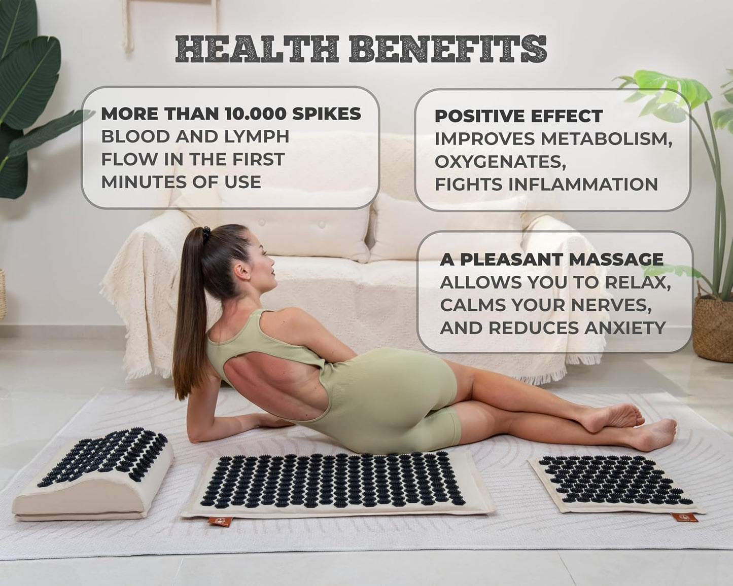 BalanceMate® Acupressure Mat Set with 6,210 Pressure Points for Pain Relief and Relaxation Kit for Back, Neck, and Sleep – Yoga and Meditation Pillow (Soft Cream)