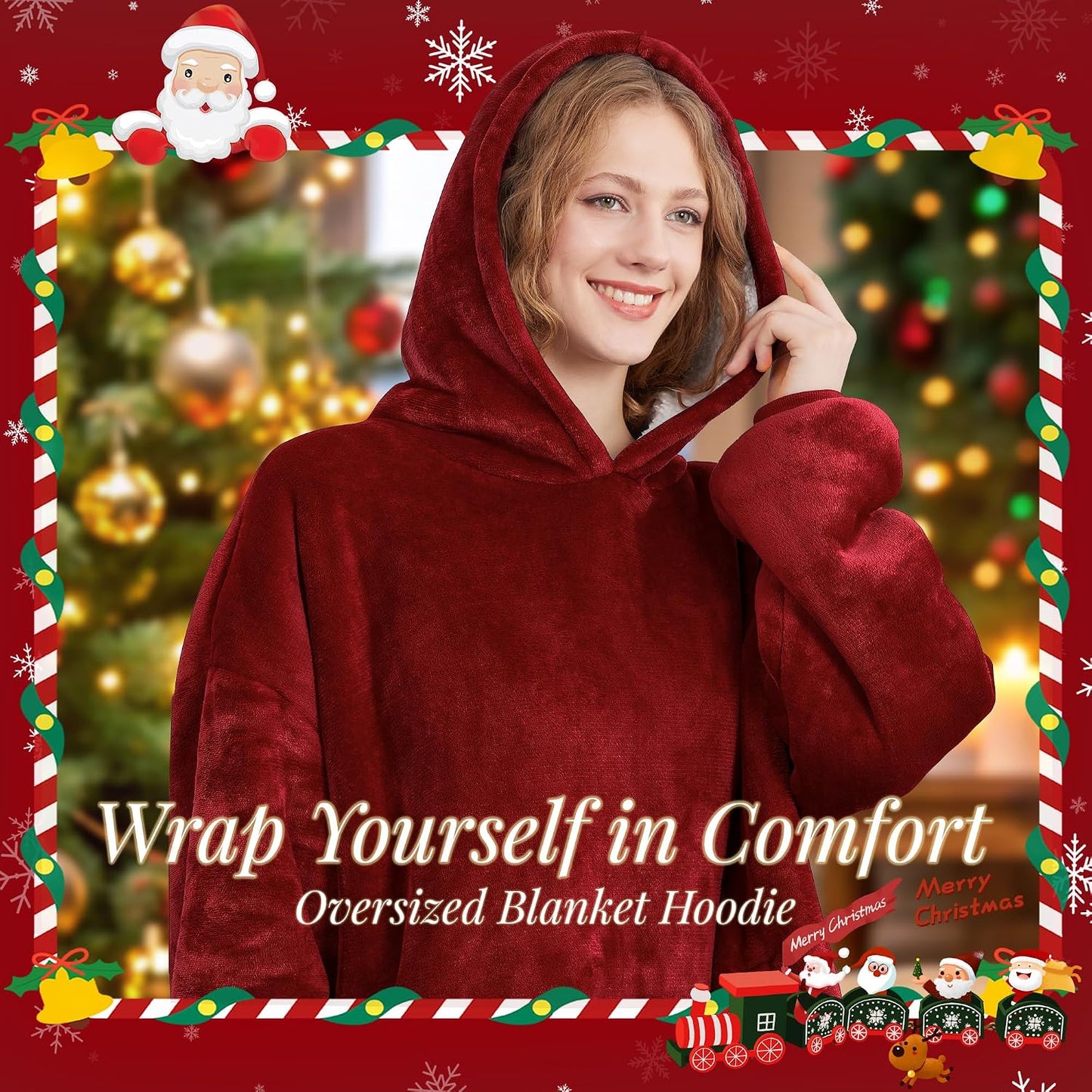 AmyHomie Wearable Blanket Hoodie for Adults & Teens,Oversized Sherpa Hooded Blanket,Warm Cozy Blanket Sweatshirt as Christmas Birthday Gifts for Women Men