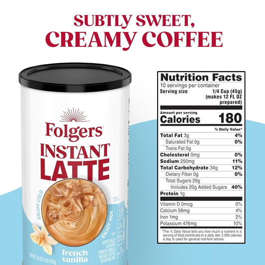 Folgers French Vanilla Flavored Instant Latte, 16 Ounce