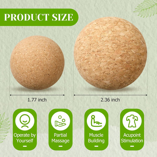 4 Pcs Cork Massage Ball Set Peanut Double Lacrosse and Spherical Massage Balls for Muscle Pain Relief Stress Travel Yoga Therapy