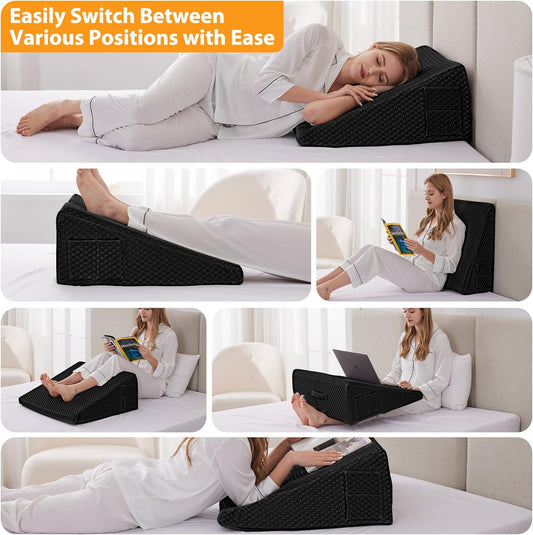 Ruqmuis Wedge Pillow for Acid Reflux, Bed Wedge Pillow for Headboard 10", Pillow Wedge for Back Pain Relief, Post Surgery, Elevated Pillows for Sleeping, Snoring, Triangle Pillow with Cover, White