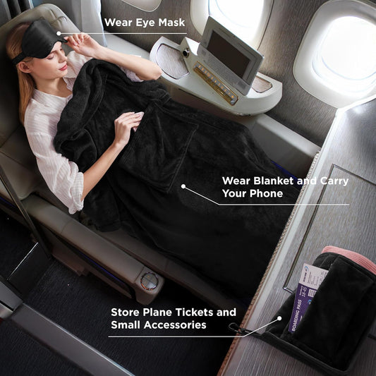 Bedsure Travel Blanket Airplane Compact with Storage Bag, Packable Blanket with Eye Mask, Lightweight 2-in-1 Travel Essentials, Functioned as Pillow for Airplane Comfort and Warmth, Pink