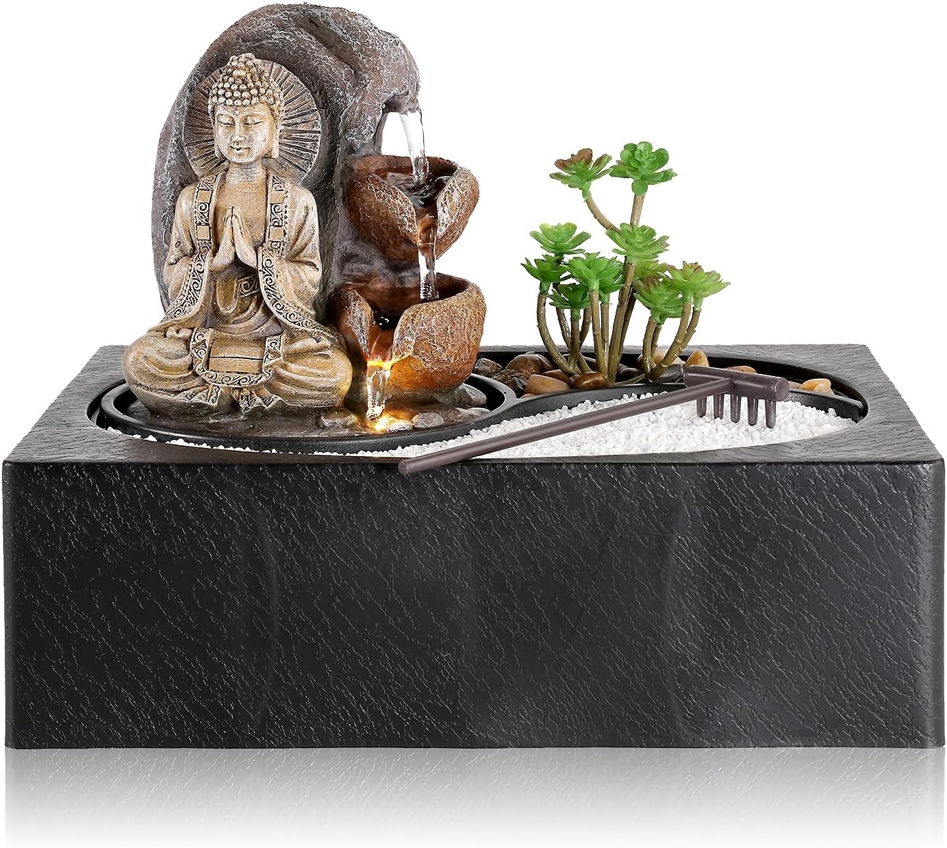 WICHEMI Tabletop Water Fountain Buddha Fountain Indoor with LED Light