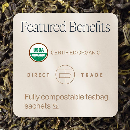 Rishi Tea Jasmine Organic Chinese Green Sachet Tea Bags, Caffeinated, 30ct