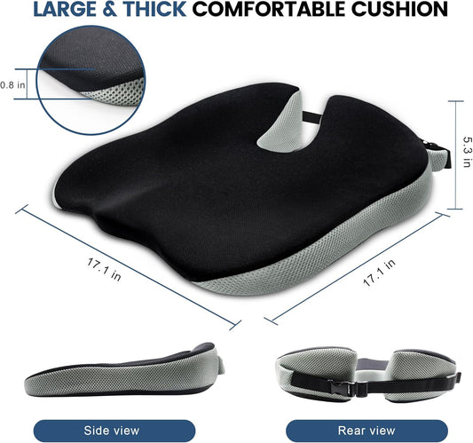 Seat Cushion for Office Chair, Wedge Car Seat Cushion, Memory Foam Truck Seat Cushion for Sciatica Tailbone Pain Relief, Long Driving, Coccyx