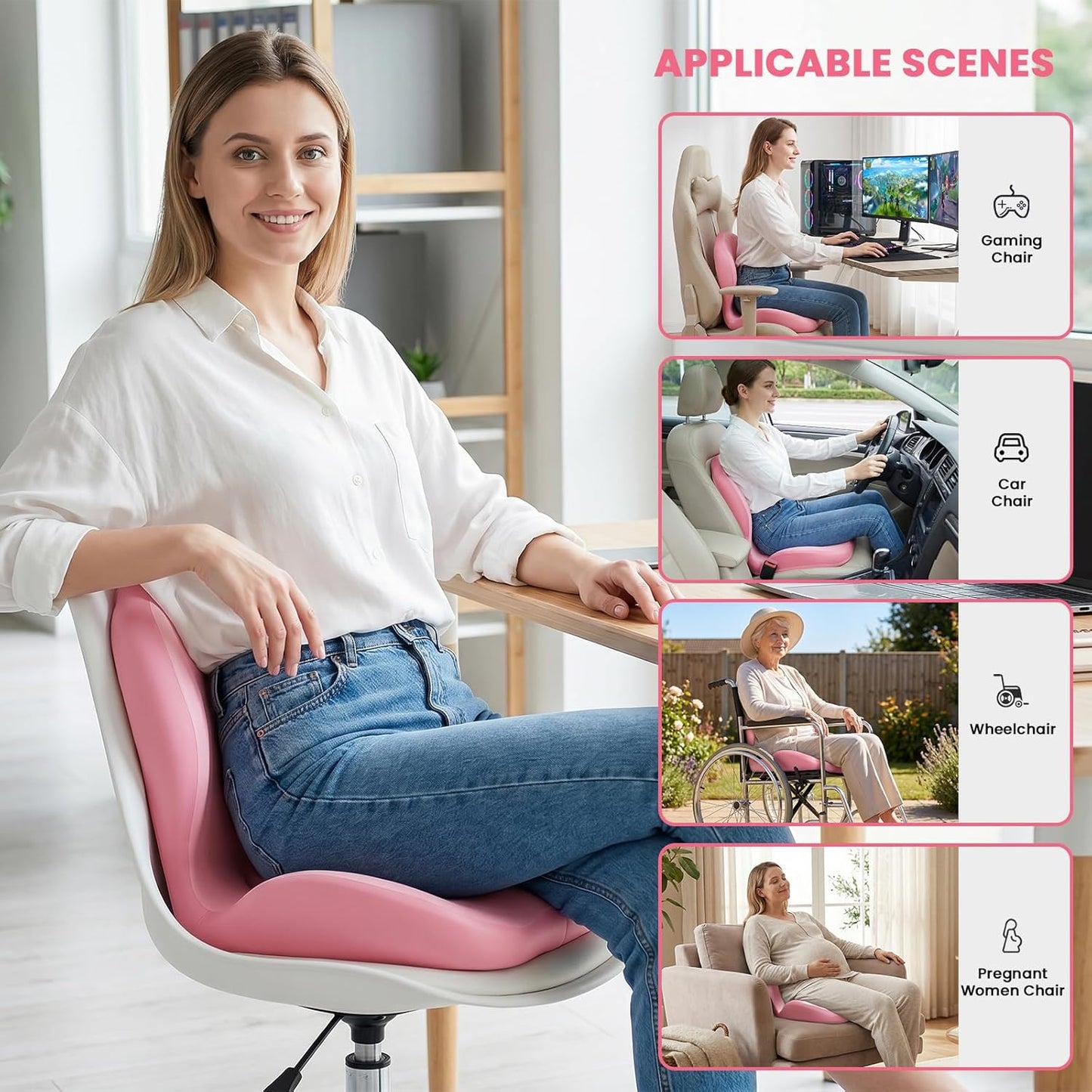 Ergonomic Seat Cushion for Tailbone Sciatica Lower Back Pain Relief, Gray L-Shaped Seashell Memory Foam Coccyx Hollow Cushion, 2-in-1 Lumbar Back Support Pillow for Office Gaming Car Chair