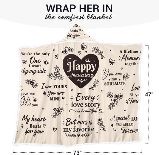 Vprintes Happy Anniversary Wearable Blanket - Gifts for Wife Her on Anniversary
