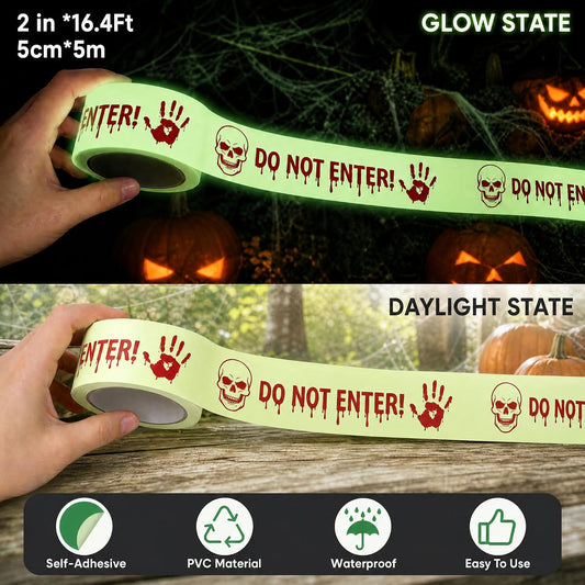 Glow in the Dark Halloween Decorations Caution Tape, 2 in x 16.4 Ft