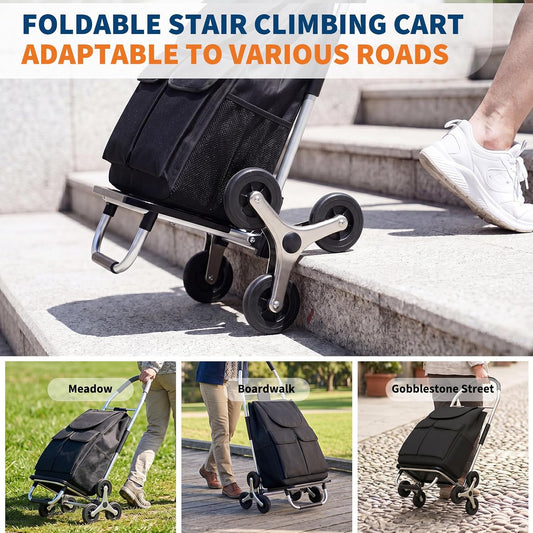 Folding Shopping Cart with Removable 56L Bag, 150Lbs Capacity Stair‑Climbing Utility Cart, Lightweight Collapsible Grocery Wagon with Wheels for Travel, Laundry, Storage