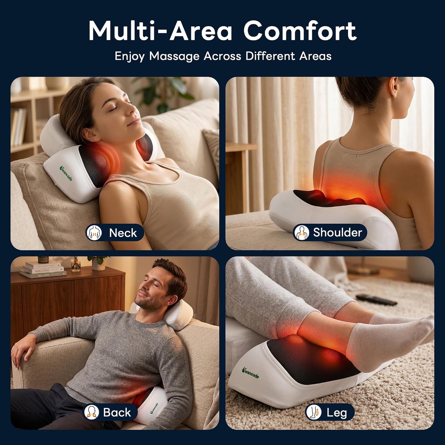 Upgraded 3-in-1 Neck Massager Pillow with Heat, Portable Cordless Neck Massager for Pain Relief Deep Tissue, Rechargeable Pillow Massager for Neck & Shoulder Relaxation (Gray)