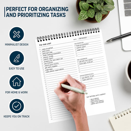To Do List Spiral Notepad 8.5x11 52 Sheets, Daily Planner Notebook for Work
