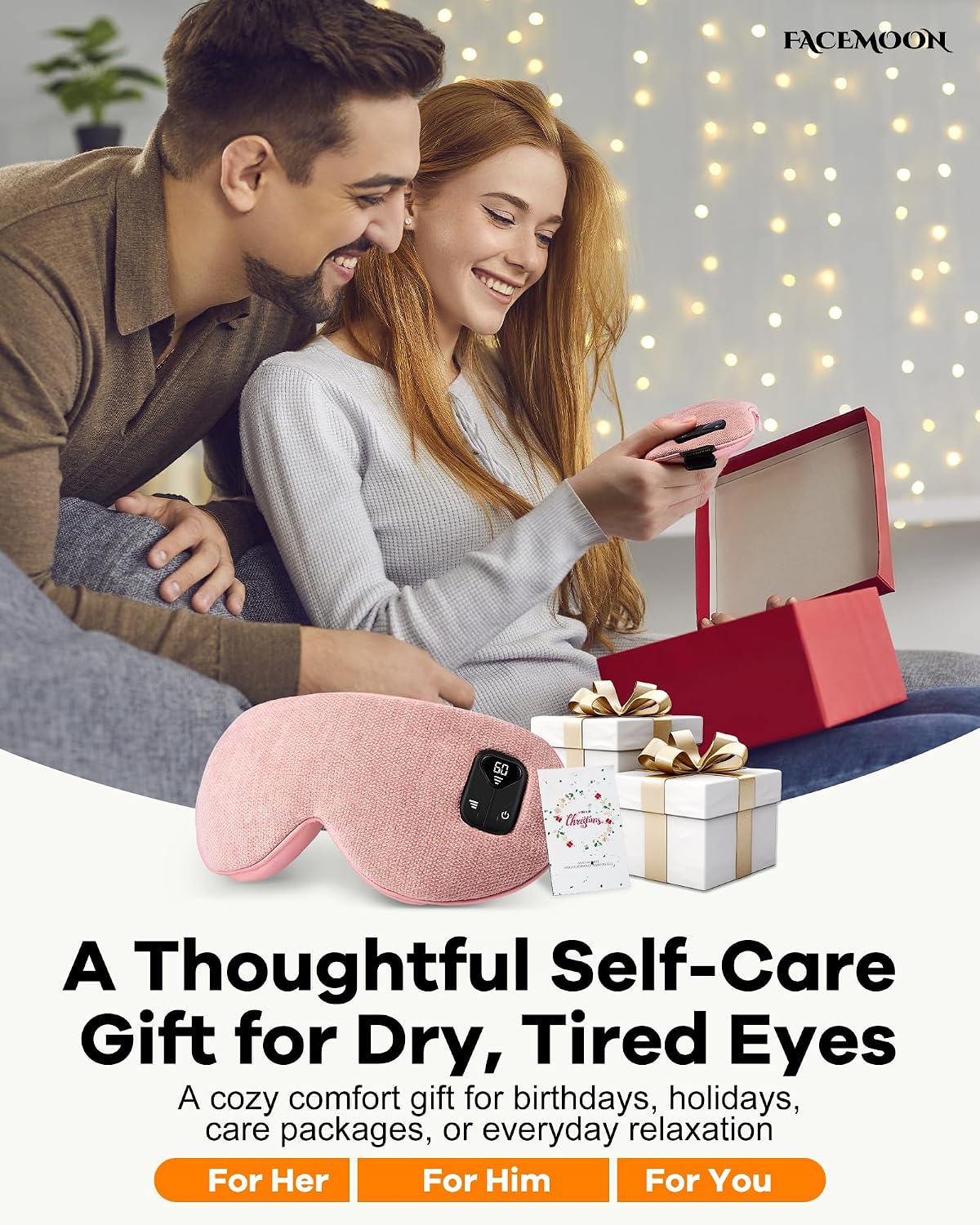 Cordless Heated Eye Mask for Dry, Tired Eyes, Hot Compress with Flaxseed Nose Bridge for Better Blackout & Focused Warmth, Rechargeable Warm 3 Heat Levels, 4 Timers, No Microwave Needed, Pink